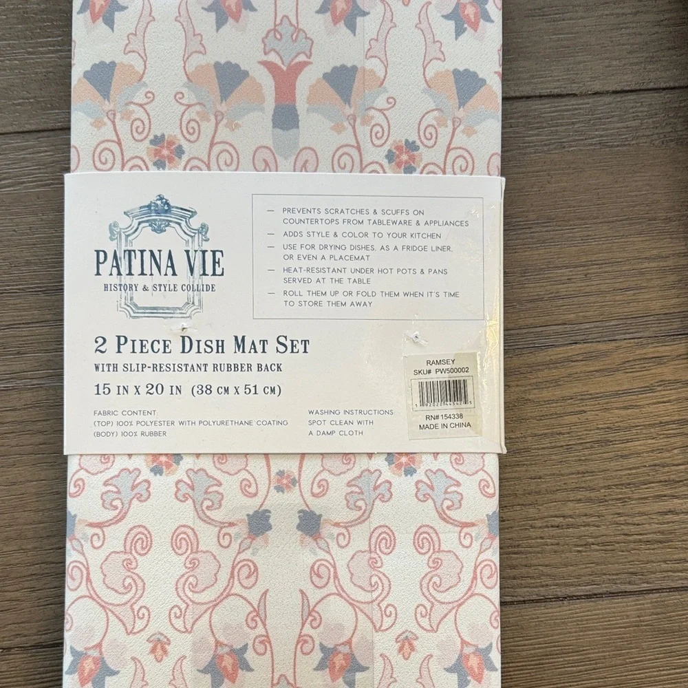 Pink Floral 2-Piece Dish Mat Set